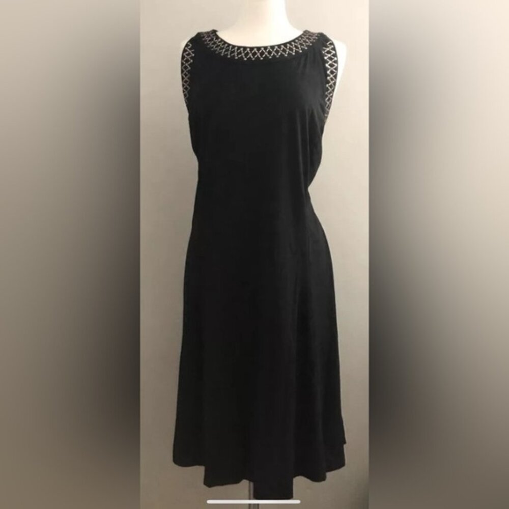 ASHLEY STEWART Women’s 22/24 Black Sleeveless Metallic Studded Fit & Flare Dress